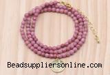 GMN7526 4mm faceted round tiny pink wooden jasper beaded necklace with letter charm