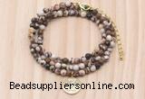 GMN7528 4mm faceted round tiny brown zebra jasper beaded necklace with letter charm