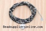 GMN7540 4mm faceted round tiny black water jasper beaded necklace with letter charm