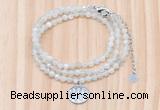 GMN7552 4mm faceted round tiny white moonstone beaded necklace with letter charm