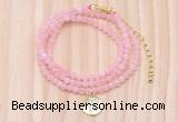 GMN7556 4mm faceted round tiny rose quartz beaded necklace with letter charm