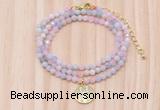 GMN7557 4mm faceted round tiny morganite beaded necklace with letter charm