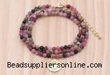 GMN7558 4mm faceted round tourmaline beaded necklace with letter charm