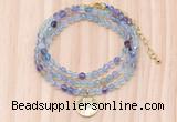 GMN7561 4mm faceted round fluorite beaded necklace with letter charm