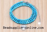 GMN7563 4mm faceted round turquoise beaded necklace with letter charm