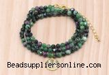 GMN7564 4mm faceted round ruby zoisite beaded necklace with letter charm