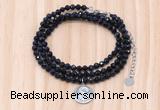 GMN7566 4mm faceted round blue goldstone beaded necklace with letter charm