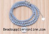 GMN7568 4mm faceted round blue angel skin beaded necklace with letter charm