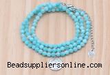 GMN7569 4mm faceted round amazonite beaded necklace with letter charm