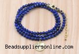 GMN7571 4mm faceted round lapis lazuli beaded necklace with letter charm