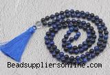 GMN759 Hand-knotted 8mm, 10mm blue tiger eye 108 beads mala necklaces with tassel