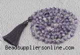 GMN763 Hand-knotted 8mm, 10mm dogtooth amethyst 108 beads mala necklaces with tassel