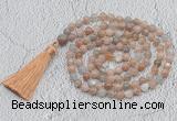 GMN767 Hand-knotted 8mm, 10mm moonstone 108 beads mala necklaces with tassel