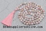 GMN769 Hand-knotted 8mm, 10mm natural pink opal 108 beads mala necklaces with tassel