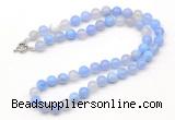 GMN7742 18 - 36 inches 8mm, 10mm round blue banded agate beaded necklaces