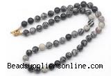 GMN7780 18 - 36 inches 8mm, 10mm round black water jasper beaded necklaces