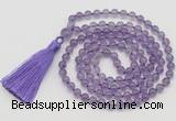 GMN785 Hand-knotted 8mm, 10mm amethyst 108 beads mala necklace with tassel