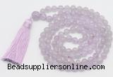 GMN811 Hand-knotted 8mm, 10mm lavender amethyst 108 beads mala necklace with tassel