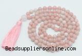 GMN814 Hand-knotted 8mm, 10mm Chinese pink opal 108 beads mala necklace with tassel