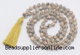 GMN819 Hand-knotted 8mm, 10mm feldspar 108 beads mala necklace with tassel