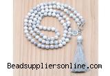 GMN8200 18 - 36 inches 8mm white howlite 54, 108 beads mala necklace with tassel