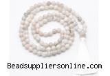 GMN8405 8mm, 10mm white crazy agate 27, 54, 108 beads mala necklace with tassel