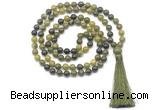 GMN8408 8mm, 10mm Canadian jade 27, 54, 108 beads mala necklace with tassel