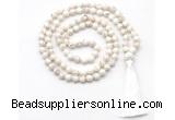 GMN8410 8mm, 10mm white howlite 27, 54, 108 beads mala necklace with tassel