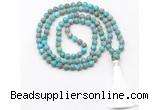 GMN8412 8mm, 10mm blue sea sediment jasper 27, 54, 108 beads mala necklace with tassel