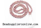 GMN8415 8mm, 10mm pink wooden jasper 27, 54, 108 beads mala necklace with tassel