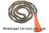 GMN8429 8mm, 10mm matte unakite 27, 54, 108 beads mala necklace with tassel