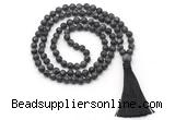 GMN8432 8mm, 10mm matte black labradorite 27, 54, 108 beads mala necklace with tassel