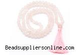 GMN8439 8mm, 10mm matte rose quartz 27, 54, 108 beads mala necklace with tassel