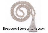 GMN8442 8mm, 10mm matte grey agate 27, 54, 108 beads mala necklace with tassel