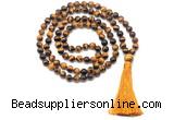 GMN8477 8mm, 10mm yellow tiger eye 27, 54, 108 beads mala necklace with tassel