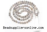 GMN8491 8mm, 10mm grey banded agate 27, 54, 108 beads mala necklace with tassel