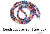 GMN8496 8mm, 10mm colorful banded agate 27, 54, 108 beads mala necklace with tassel