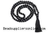 GMN8498 8mm, 10mm black banded agate 27, 54, 108 beads mala necklace with tassel