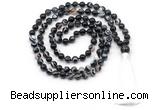 GMN8499 8mm, 10mm black banded agate 27, 54, 108 beads mala necklace with tassel