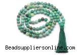 GMN8505 8mm, 10mm grass agate 27, 54, 108 beads mala necklace with tassel