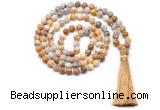 GMN8507 8mm, 10mm yellow crazy agate 27, 54, 108 beads mala necklace with tassel