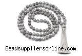 GMN8523 8mm, 10mm grey picture jasper 27, 54, 108 beads mala necklace with tassel