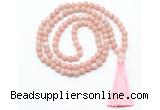 GMN8529 8mm, 10mm Chinese pink opal 27, 54, 108 beads mala necklace with tassel