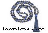 GMN8558 8mm, 10mm black labradorite & lapis lazuli 108 beads mala necklace with tassel