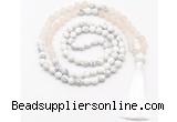 GMN8559 8mm, 10mm matte rose quartz & matte white howlite 108 beads mala necklace with tassel