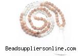 GMN8584 8mm, 10mm sunstone, white crystal & white jade 108 beads mala necklace with tassel