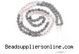 GMN8585 8mm, 10mm labradorite, rose quartz & white moonstone 108 beads mala necklace with tassel