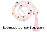 GMN8610 Hand-knotted 7 Chakra 8mm, 10mm rose quartz 108 beads mala necklace with tassel