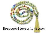 GMN8612 Hand-knotted 7 Chakra 8mm, 10mm Australia chrysoprase 108 beads mala necklace with tassel