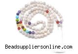 GMN8619 Hand-knotted 7 Chakra 8mm, 10mm white crazy lace agate 108 beads mala necklace with tassel